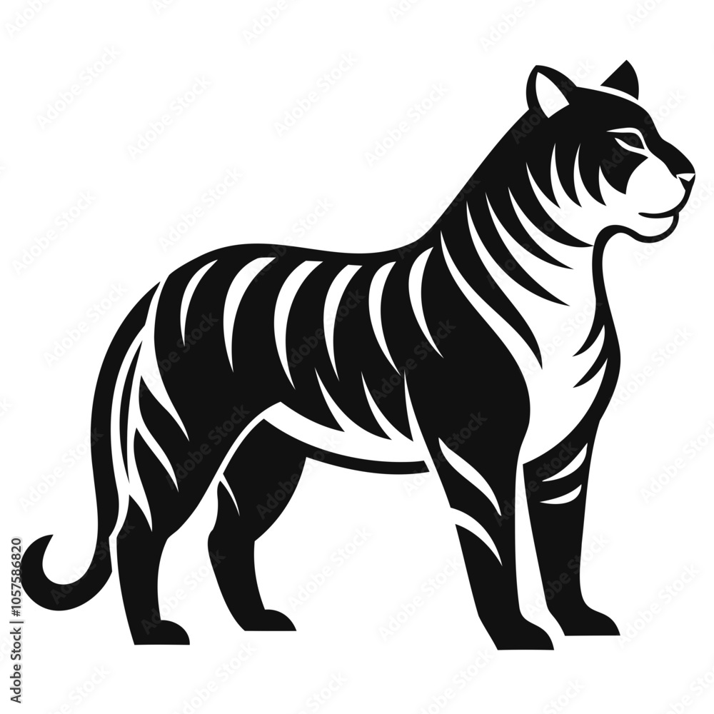 Fototapeta premium Tiger Black Silhouette Vector illustration Tiger Vector Silhouette on transparent background