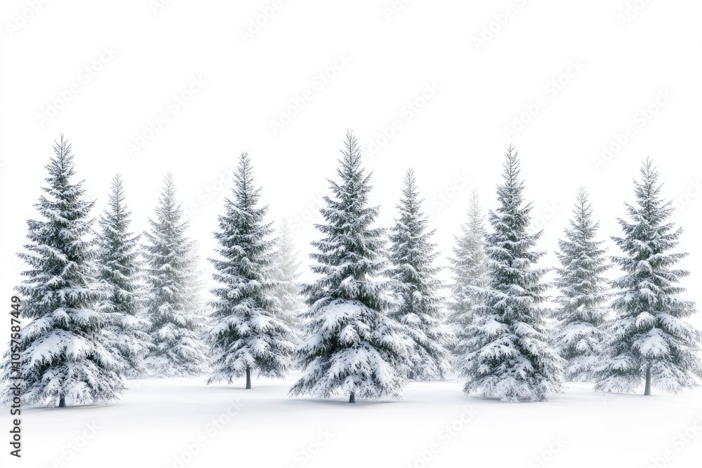 Spruce covered with snow isolated on white background winter forest Spruce covered with snow isolated on white background winter forest