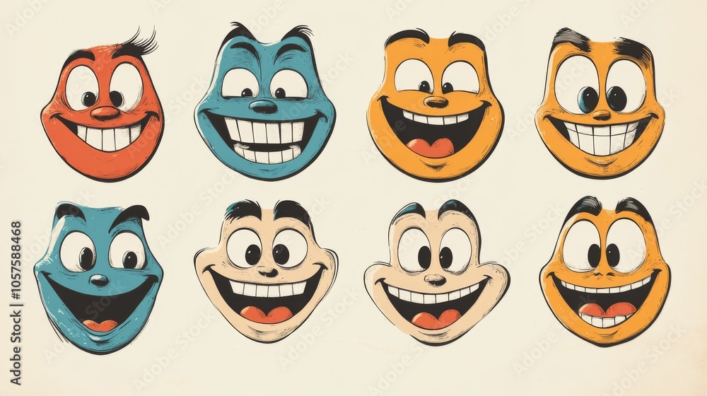 Cartoon Smiling Faces Collection Cartoon Smiling Faces Collection