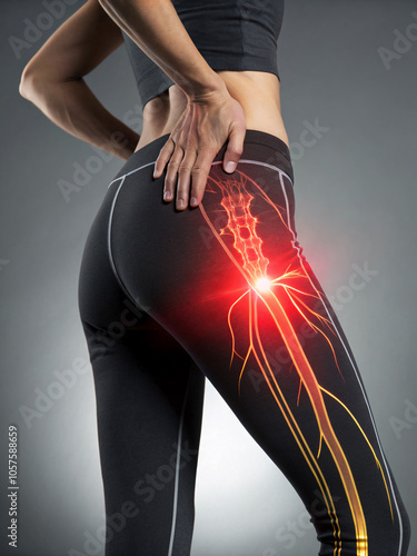 Lower Back Pain and Sciatica Nerve Illustration – Medical Image of Spine and Hip Discomfort