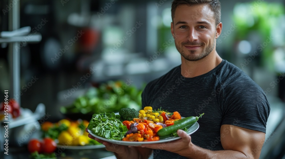 Man Holding Fresh Vegetables in Kitchen Man Holding Fresh Vegetables in Kitchen