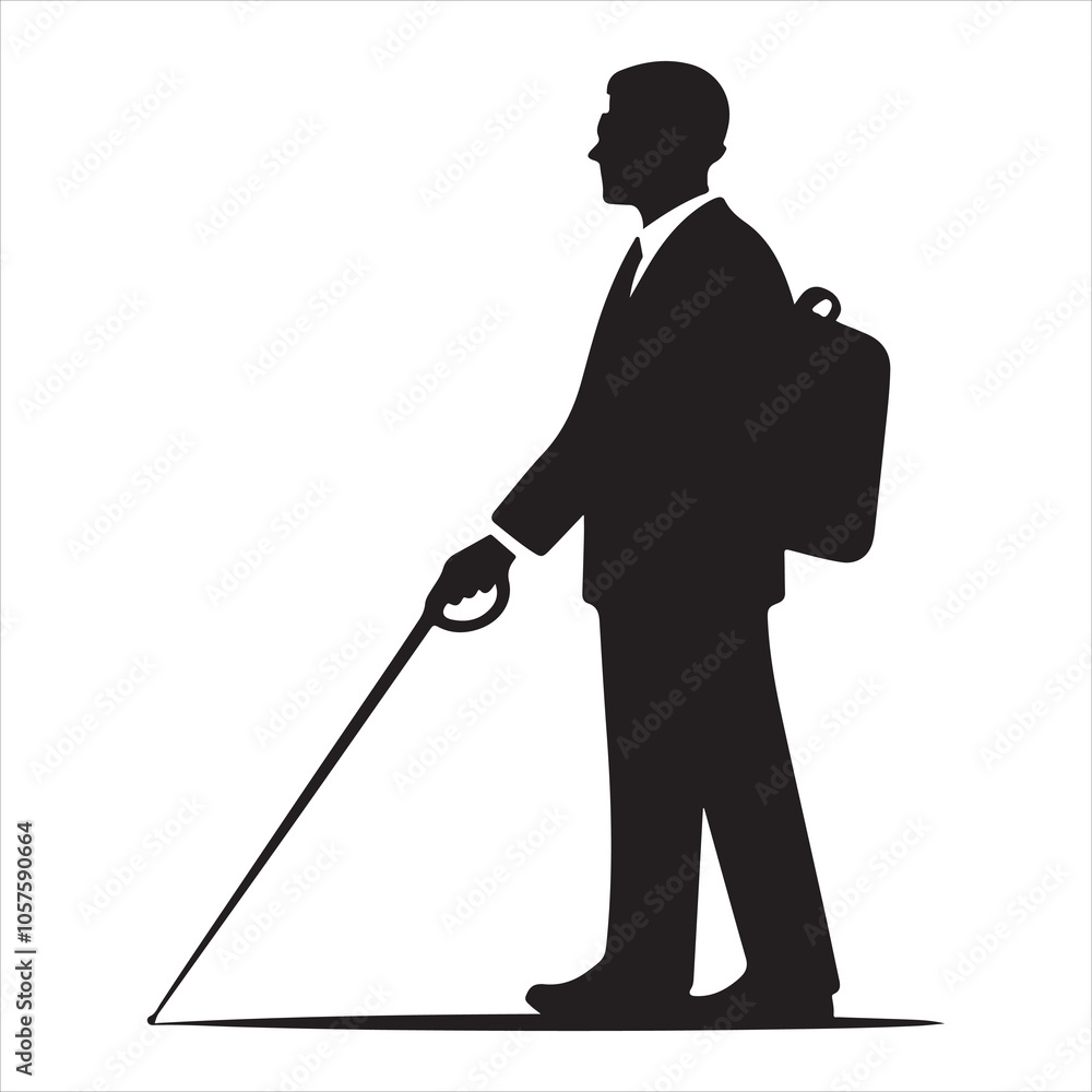 Silhouette of a blind man walking with a cane on a white background Silhouette of a blind man walking with a cane on a white background