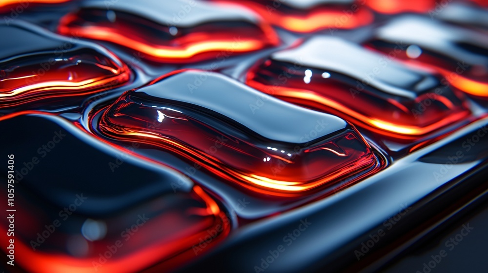 Abstract Liquid Metal Background with Red Glowing Shapes Abstract Liquid Metal Background with Red Glowing Shapes