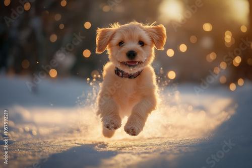 Puppy running in snow