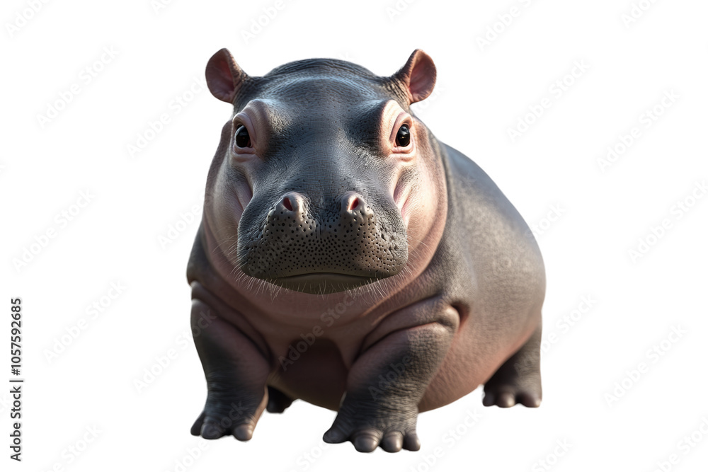 A cute hippopotamus on a white isolated background, showcasing its unique features and friendly demeanor. A cute hippopotamus on a white isolated background, showcasing its unique features and friendly demeanor.
