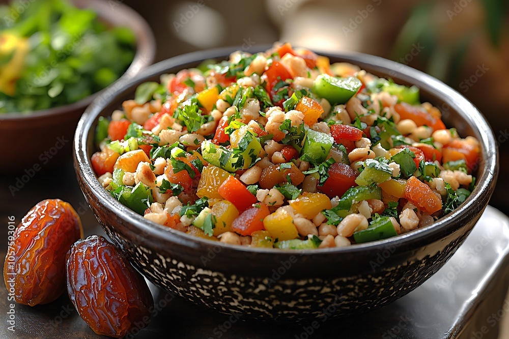 Delicious White Bean Salad with Bell Peppers Parsley and Dates