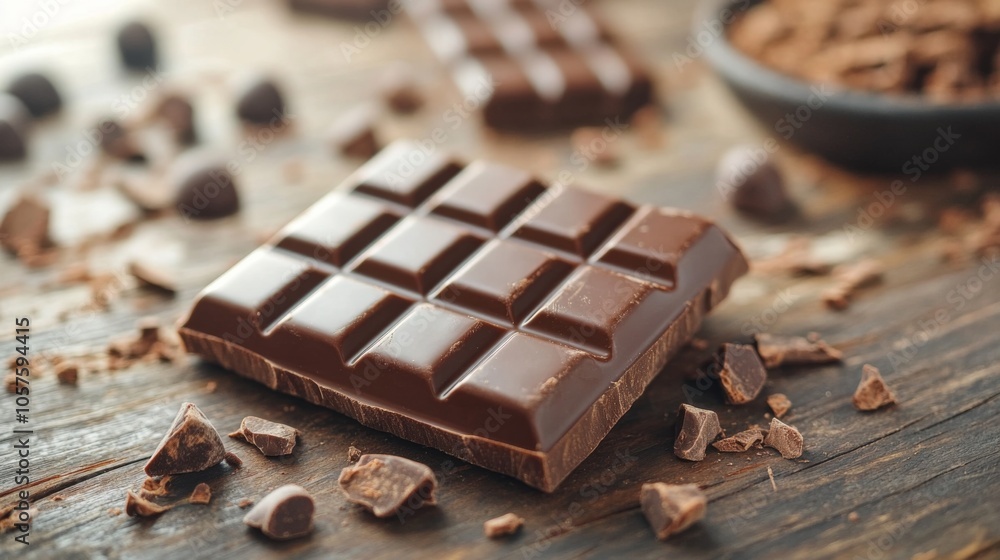 Delicious Dark Chocolate Bar on Rustic Table Delicious Dark Chocolate Bar on Rustic Table
