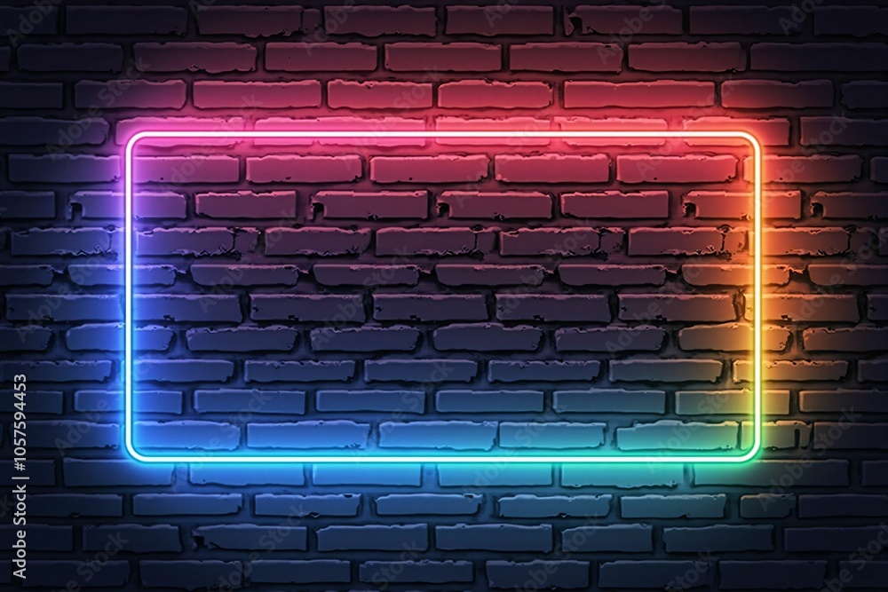 Illuminated Neon Border on Brick Wall – Perfect for Modern Art, Advertising, and Vibrant Backgrounds Illuminated Neon Border on Brick Wall – Perfect for Modern Art, Advertising, and Vibrant Backgrounds