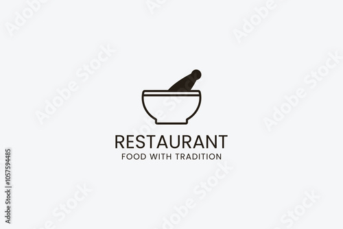 Elegant restaurant logo featuring mortar and pestle icon design