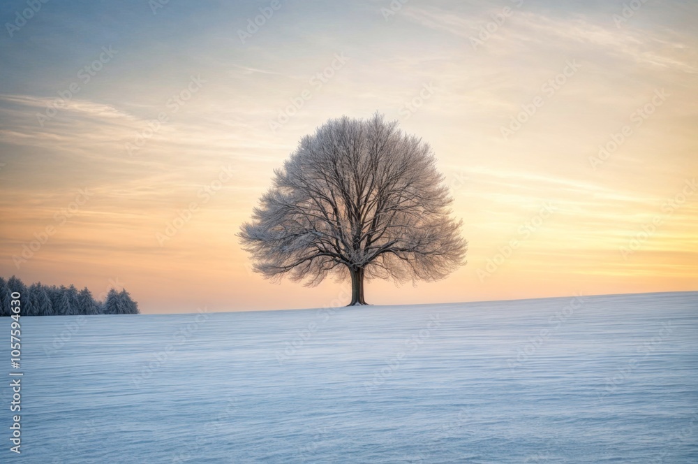 Winter landscape. Lonely snow-covered tree on a snow-covered hill Winter landscape. Lonely snow-covered tree on a snow-covered hill