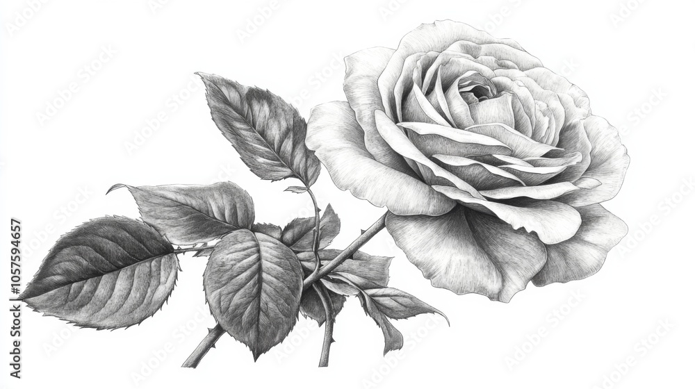 Intricate Pencil Sketch of Rose