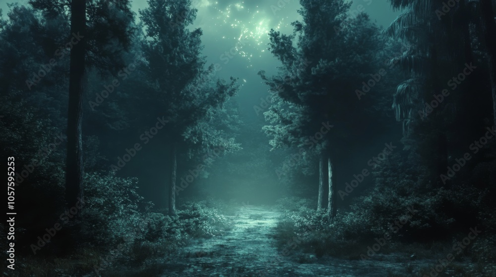 Mystical Forest Path at Night Mystical Forest Path at Night