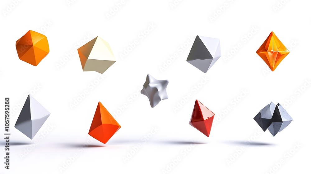 different levitating 3d shapes on white background different levitating 3d shapes on white background