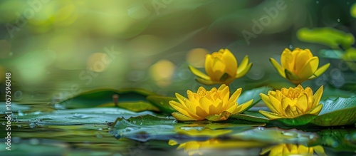 Beautiful Yellow Water Lily In A Pond The Scientific Names Are Nuphar Lutea Nuphar Luteum Common Names Include Brandy Bottle Spadderdock Green And Yellow Plus Water Floral Nature Background photo