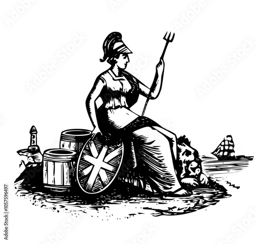 ANCIENT WARRIOR BLACK AND WHITE VECTOR DRAWING