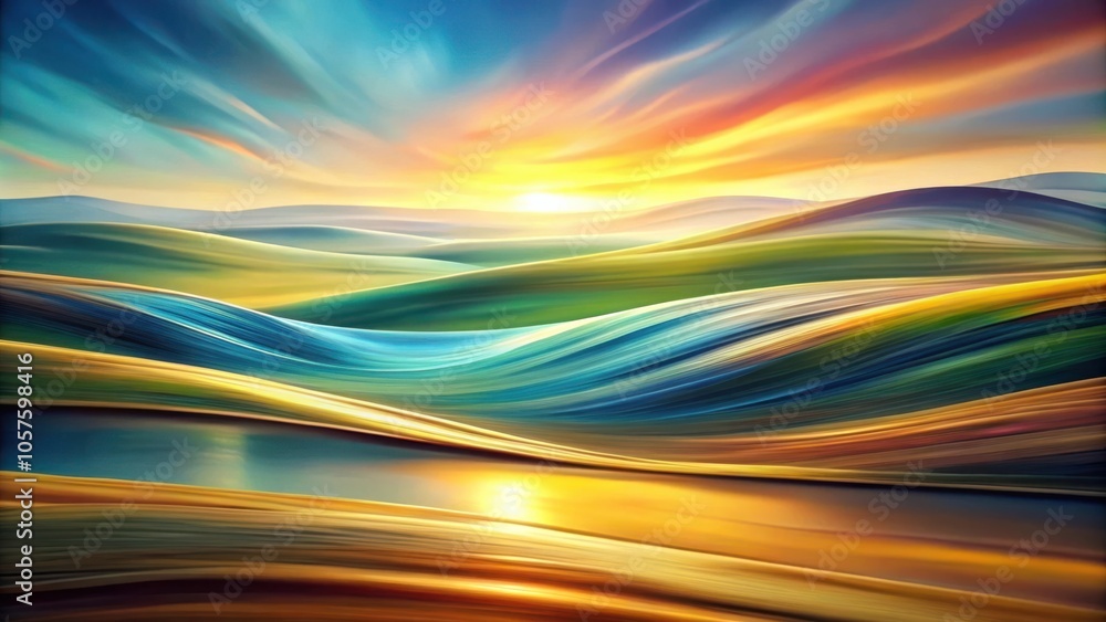 Dynamic Abstract Landscape with Flowing Lines and Serene Color Palette for Tranquil Movement Art Dynamic Abstract Landscape with Flowing Lines and Serene Color Palette for Tranquil Movement Art