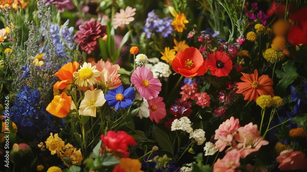 Biophilic design embracing nature Genuine flower bed featuring a variety of vibrant garden flowers Biophilic design embracing nature Genuine flower bed featuring a variety of vibrant garden flowers