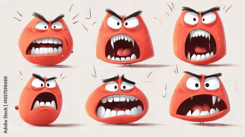 Cartoon Red Faces Expressing Anger Cartoon Red Faces Expressing Anger