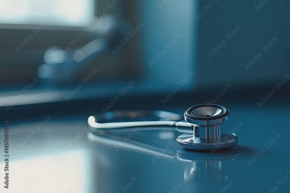 Stethoscope on the table in front of a blurred background. Close-up shot. Medicine concept. Stethoscope on the table in front of a blurred background. Close-up shot. Medicine concept.