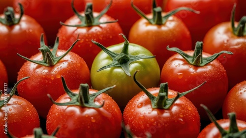 Cluster of Tomatoes with Single Yellow Tomato in the Center