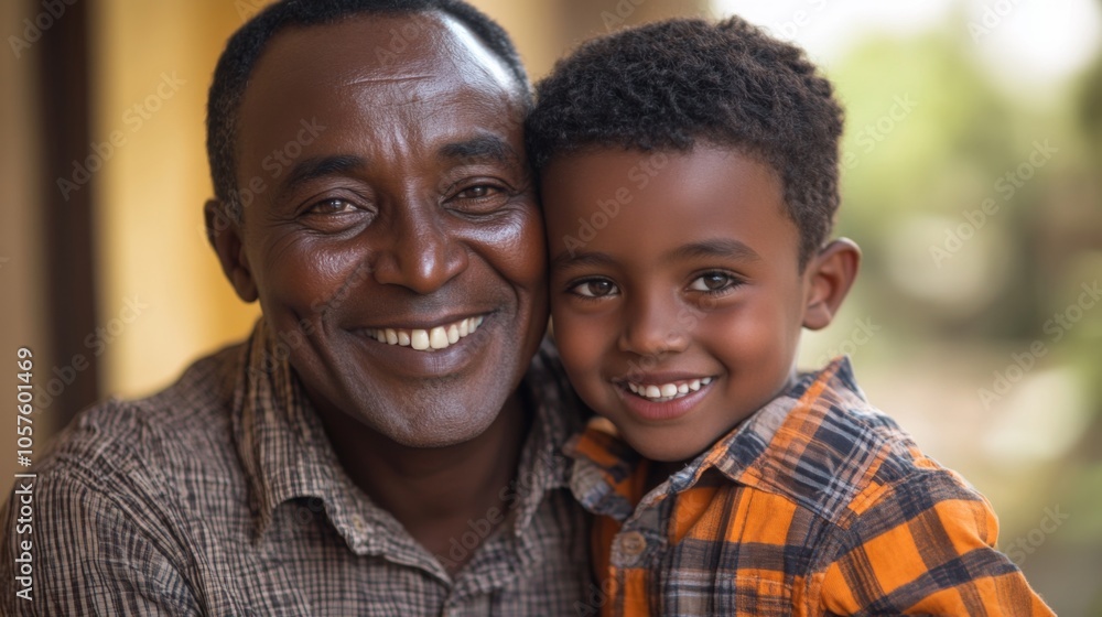 Father and Son Smiling Together Father and Son Smiling Together