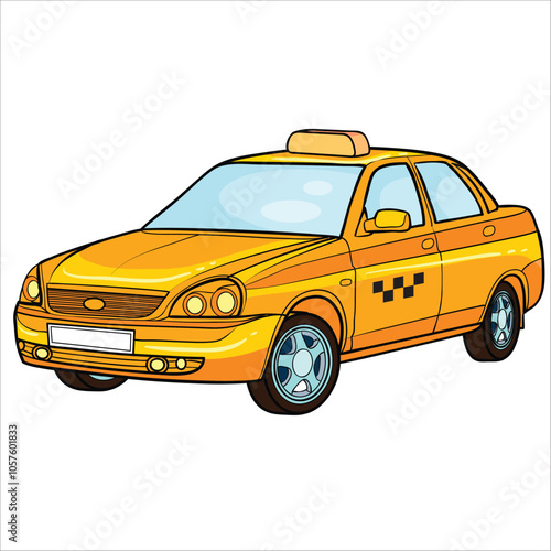 yellow classic taxi in cartoon style,