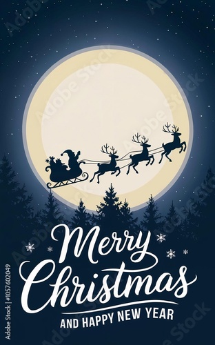 Santa Sleigh Moonlight Christmas Card