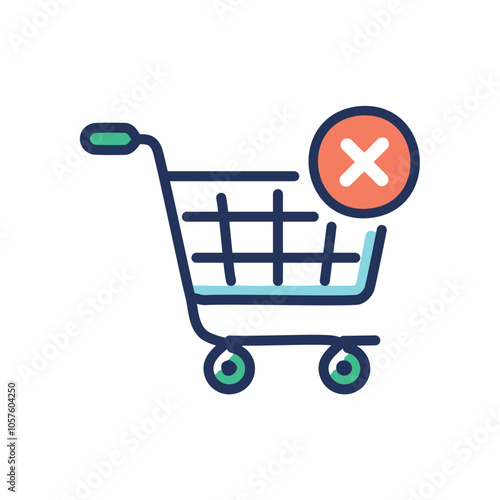 Empty shopping cart, no purchase. Rejected purchase, canceled order, shopping failure.  Illustrates a lack of sales or consumer rejection.