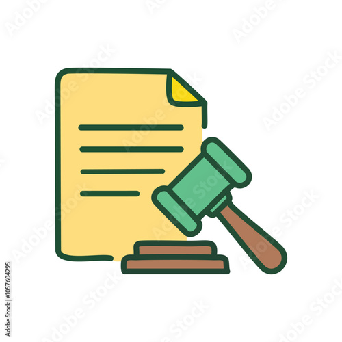 Legal document gavel icon. Law, justice, verdict concept.  Symbolizes legal decisions and rulings.