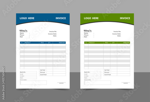 Business invoice form template easy to edit and customise. Bill form business invoice accounting. A4 Size - Print Ready - 300 DPI - Easy to Use - Free Font Used.