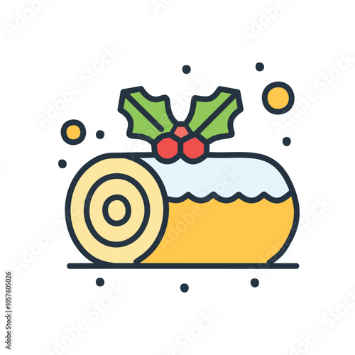 Yule log christmas cake. Festive yule log cake, perfect for winter holidays. Sweet treat, delicious dessert.