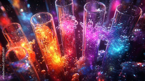 Colorful Bubbles in Laboratory Test Tubes