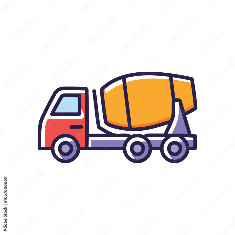 Fototapeta premium Cement mixer truck icon. Red cement truck icon; symbolizes construction, building, and development. Progress and infrastructure.