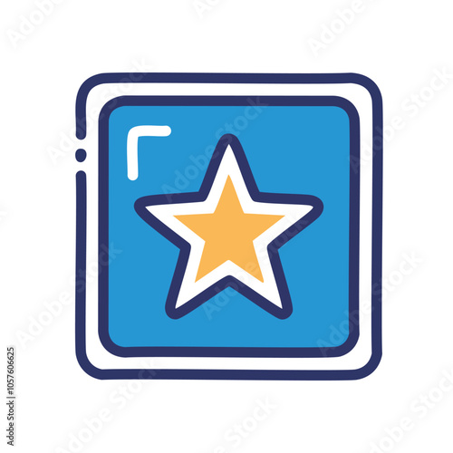 Star rating frame. Blue square displays a gold star; symbolizes top rating, excellence, quality, achievement