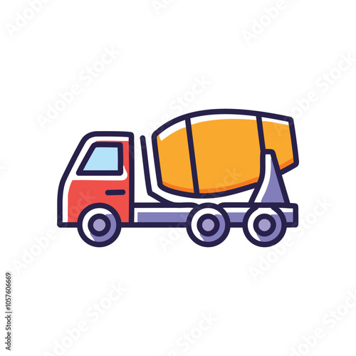 Cement mixer truck icon. Red cement truck icon; symbolizes construction, building, and development.  Progress and infrastructure.