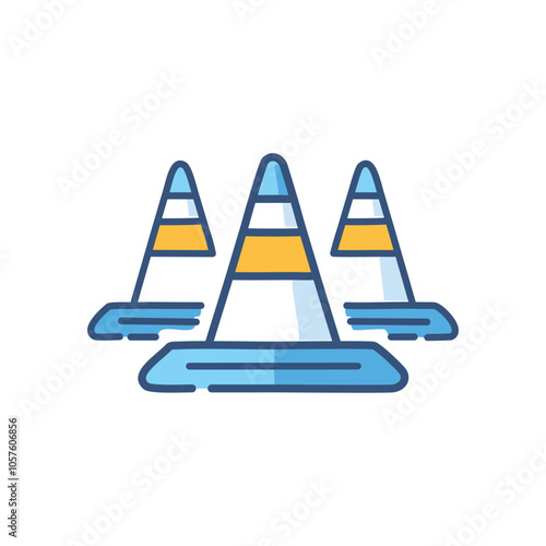 Traffic cones safety guidance. Three traffic cones symbolize safety, guidance, and caution.  Road safety and control concept.