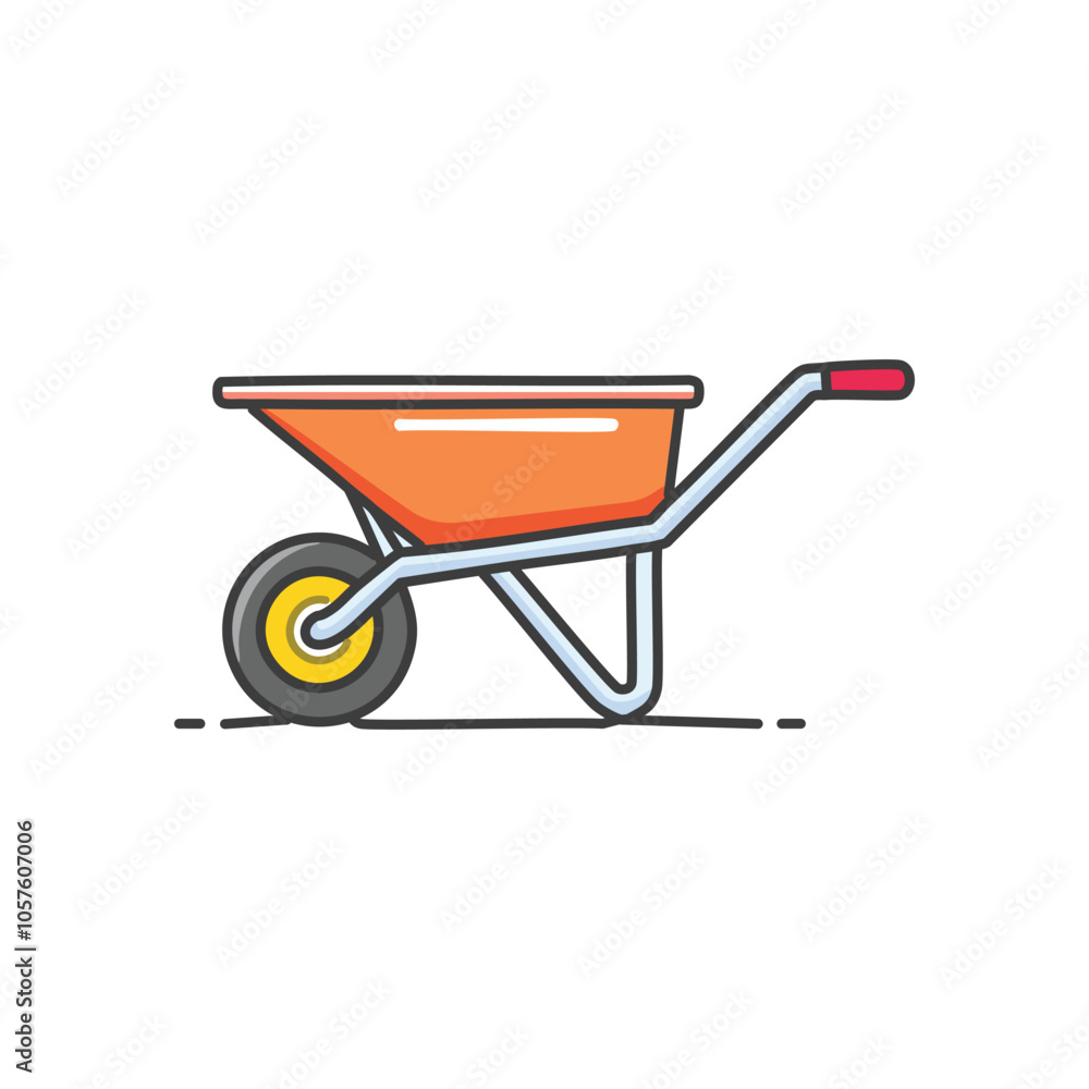 Orange wheelbarrow icon. Handy garden cart, symbolizes hard work and construction. Perfect for landscaping projects. Orange wheelbarrow icon. Handy garden cart, symbolizes hard work and construction. Perfect for landscaping projects.