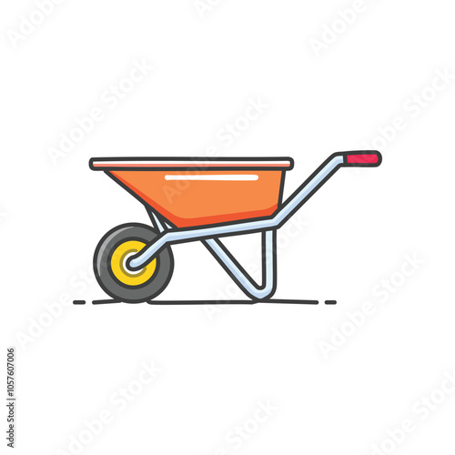 Orange wheelbarrow icon. Handy garden cart, symbolizes hard work and construction.  Perfect for landscaping projects.