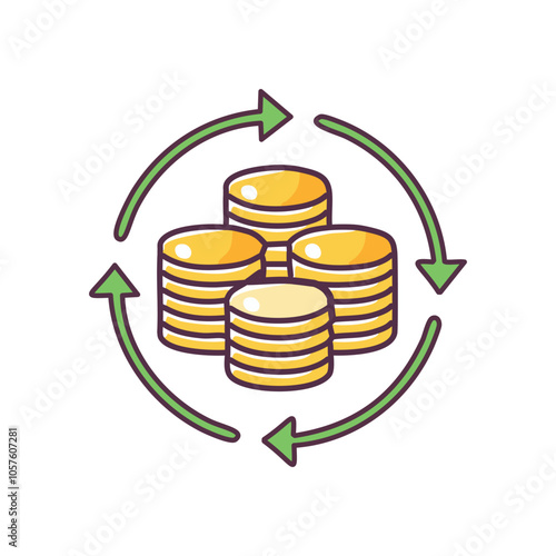 Financial cycle growth. Circular money flow depicts wealth generation and continuous financial progress.  Symbolizes investment returns.