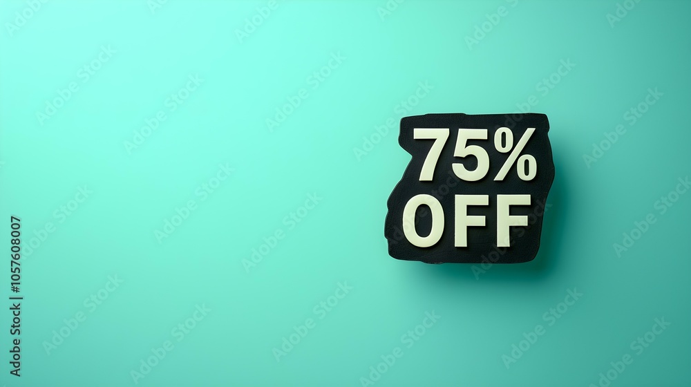 Black '75% OFF' Promotional Sign on a Light Green Background with Copy Space Black '75% OFF' Promotional Sign on a Light Green Background with Copy Space