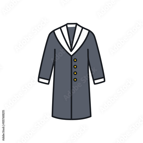 Classic long coat design. Elegant long coat, buttoned, conveys sophistication and timeless style.  Professional apparel.