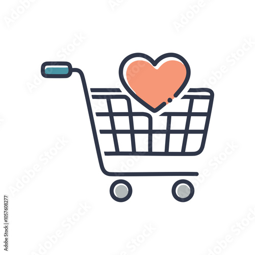 Heart in shopping cart. Loving your purchases.  Joyful online shopping experience.  Retail affection.