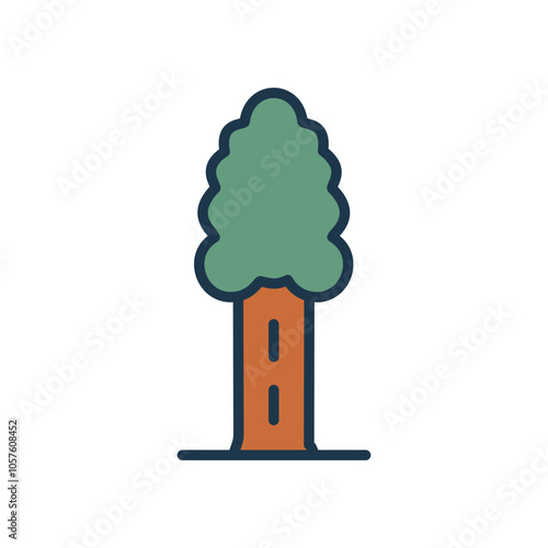 Redwood tree icon. Tall evergreen tree graphic; symbolizes strength, longevity, nature
