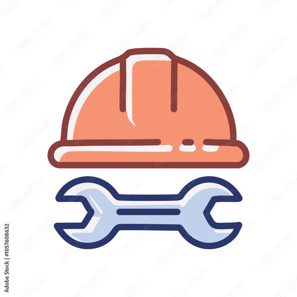 Hard hat wrench icon. Construction repair symbol. Shows expertise and problem solving. Hard hat wrench icon. Construction repair symbol. Shows expertise and problem solving.
