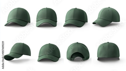 collection of green Baseball Cap in Angles View Front and Back Mockup 