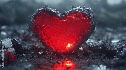 A magnificent stairway illuminated by a glowing heart shape at twilight