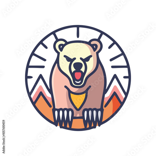 Grizzly bear mountain logo. Fierce grizzly bear illustration, symbolizing strength and wild nature.  Perfect for branding.