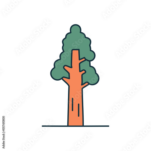 Redwood tree icon. Tall redwood symbolizes longevity, strength nature