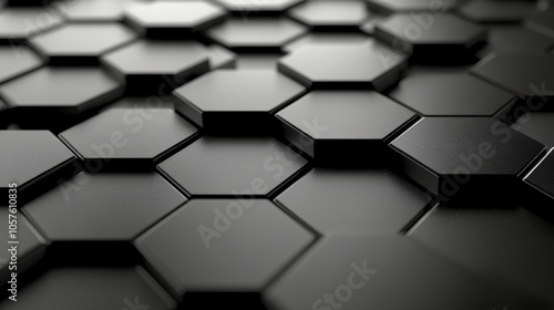 Close up view of black hexagonal tiles arranged on a surface in a modern design concept