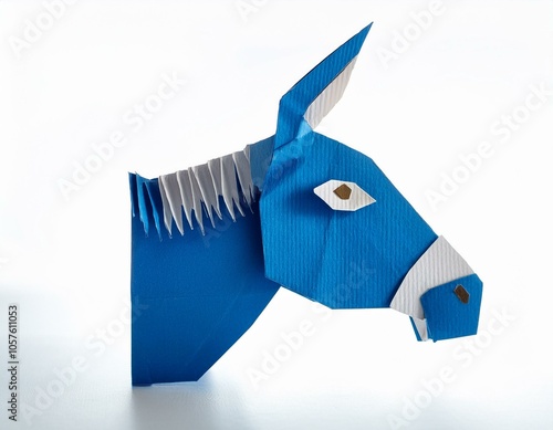 paper art blue donkey isolated on white background photo